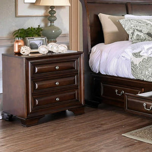 English Elm Brown Cherry Solid Wood 1 Piece Nightstand Nickel Round Knob Transitional Style 3-Drawers Nightstand W Under Nightlight