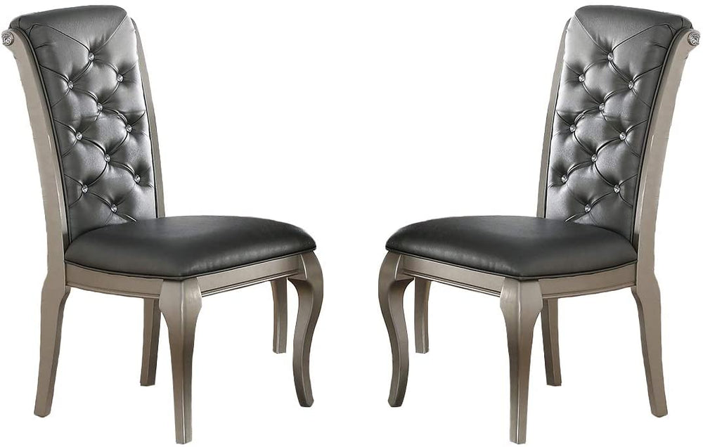 English Elm Luxury Antique Silver Tufted Dining Side Chairs Set of 2 – Grey Faux Leather PU, Plush Button-Back Seats B01149587