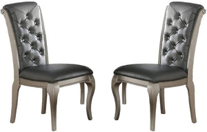 English Elm Luxury Antique Silver Tufted Dining Side Chairs Set of 2 – Grey Faux Leather PU, Plush Button-Back Seats B01149587