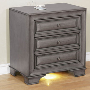 English Elm Gray Solid Wood Nightstand with 3 Drawers, Cedar-Lined Felt Top, USB Outlet & Underlight Night Lamp B01149586