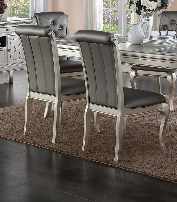 English Elm Dining Italian-Inspired Formal Dining Set with Glass Insert, Tufted Upholstery & Carved Accents, 7pc Gray,Silver 70 L x 46 W x 9 H B011S01707