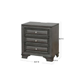 English Elm Gray Solid Wood 1 Piece Nightstand Nickel Round Knob Transitional Style 3-Drawers Nightstand W Under Nightlight