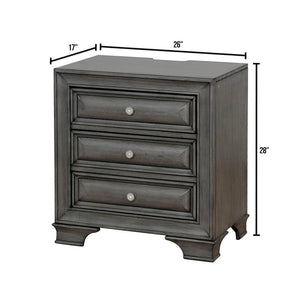 English Elm Gray Solid Wood Nightstand with 3 Drawers, Cedar-Lined Felt Top, USB Outlet & Underlight Night Lamp B01149586