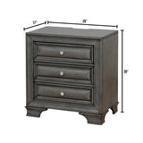 English Elm Gray Solid Wood 1 Piece Nightstand Nickel Round Knob Transitional Style 3-Drawers Nightstand W Under Nightlight