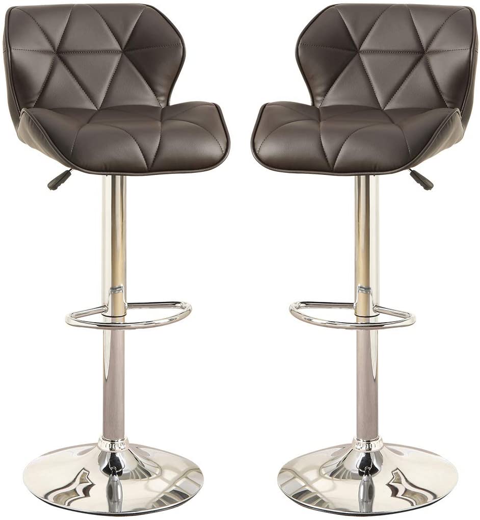 English Elm Modern Tufted Counter Stool Set of 2 with Faux Leather Cushion, Adjustable Gas Lift and Chrome Base Brown 31 L x 13 W x 19 H B01149735