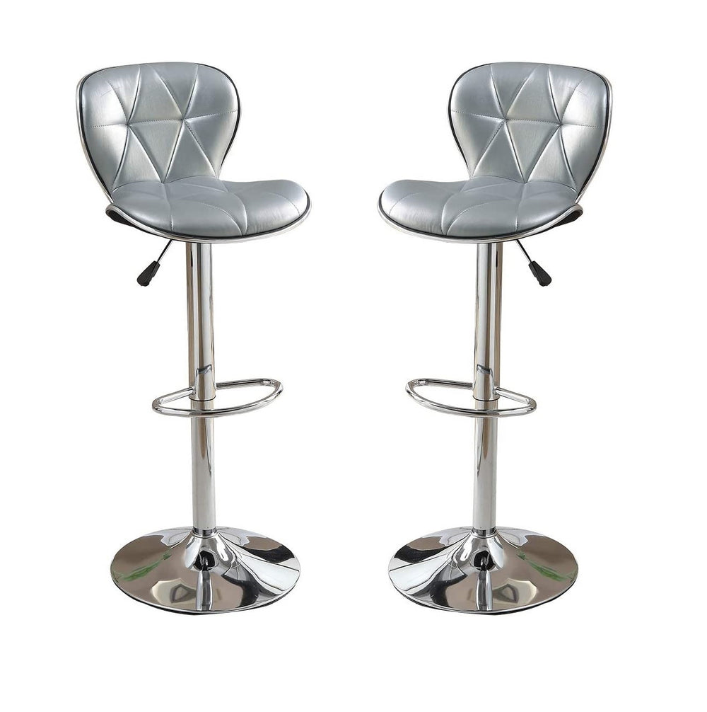 English Elm Silver Adjustable Faux Leather Bar Stools Set of 2 – Tufted Silver PVC Seats, Chrome Base, 35-43" Height B01149737