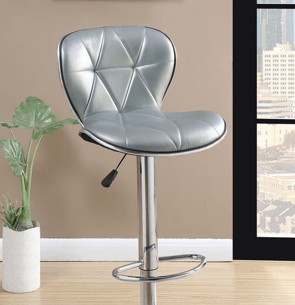 English Elm Silver Adjustable Faux Leather Bar Stools Set of 2 – Tufted Silver PVC Seats, Chrome Base, 35-43" Height B01149737