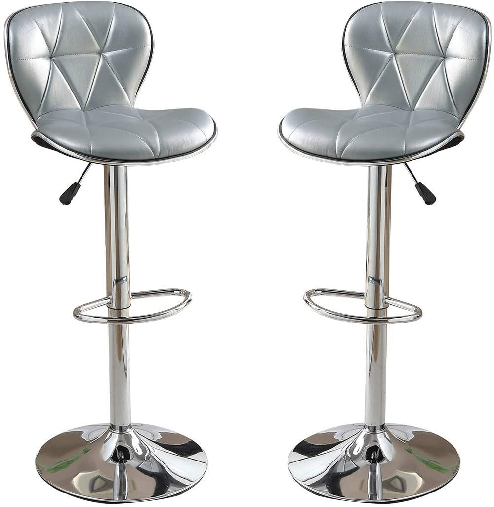 English Elm Silver Adjustable Faux Leather Bar Stools Set of 2 – Tufted Silver PVC Seats, Chrome Base, 35-43" Height B01149737