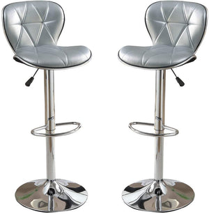 English Elm Silver Adjustable Faux Leather Bar Stools Set of 2 – Tufted Silver PVC Seats, Chrome Base, 35-43" Height B01149737
