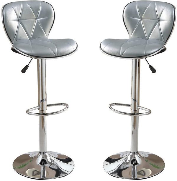 English Elm Silver Adjustable Faux Leather Bar Stools Set of 2 – Tufted Silver PVC Seats, Chrome Base, 35-43" Height B01149737