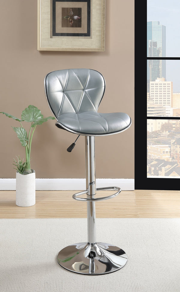 English Elm Silver Adjustable Faux Leather Bar Stools Set of 2 – Tufted Silver PVC Seats, Chrome Base, 35-43" Height B01149737