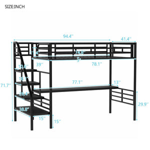 English Elm Metal Twin Loft Bed with Integrated Desk Powder Coated Steel Frame for Compact Rooms SM000604AAB-1