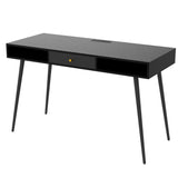 Mid Century Desk with USB Ports, Power Outlet, Drawers - Modern Black Home Office Computer Desk