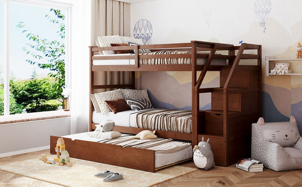 English Elm Twin-over-twin Bunk Bed with Trundle Stair Storage Kids Shared Bedroom White LT000064AAD