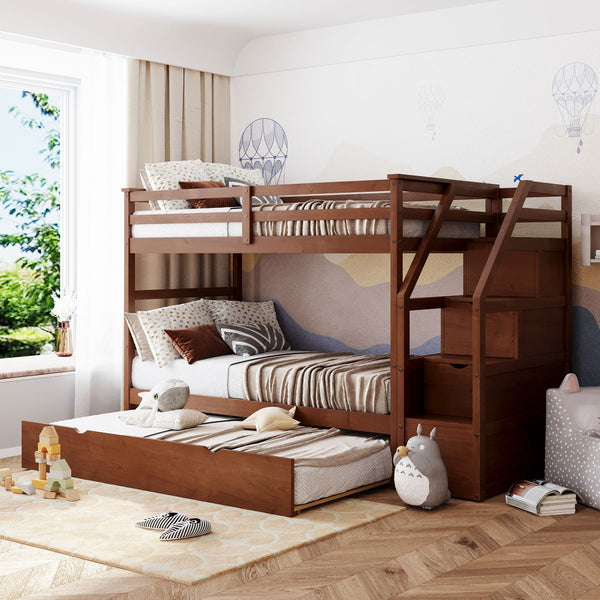 English Elm Twin-over-twin Bunk Bed with Trundle Stair Storage Kids Shared Bedroom White LT000064AAD