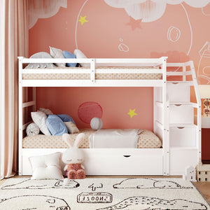 English Elm Twin-over-twin Bunk Bed with Trundle Stair Storage Kids Shared Bedroom White LT000064AAK