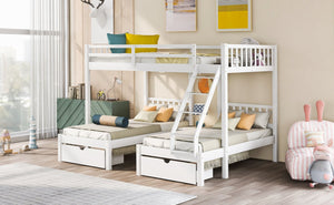 English Elm Full Over Twin Triple Bunk Bed Pinewood Frame with Storage Drawers and Guardrails LT000343AAK-2