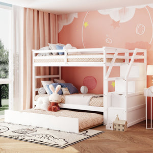 English Elm Twin-over-twin Bunk Bed with Trundle Stair Storage Kids Shared Bedroom White LT000064AAK