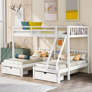 English Elm Full Over Twin Triple Bunk Bed Pinewood Frame with Storage Drawers and Guardrails LT000343AAK-2