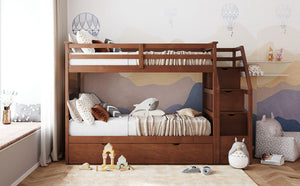 English Elm Twin-over-twin Bunk Bed with Trundle Stair Storage Kids Shared Bedroom White LT000064AAD
