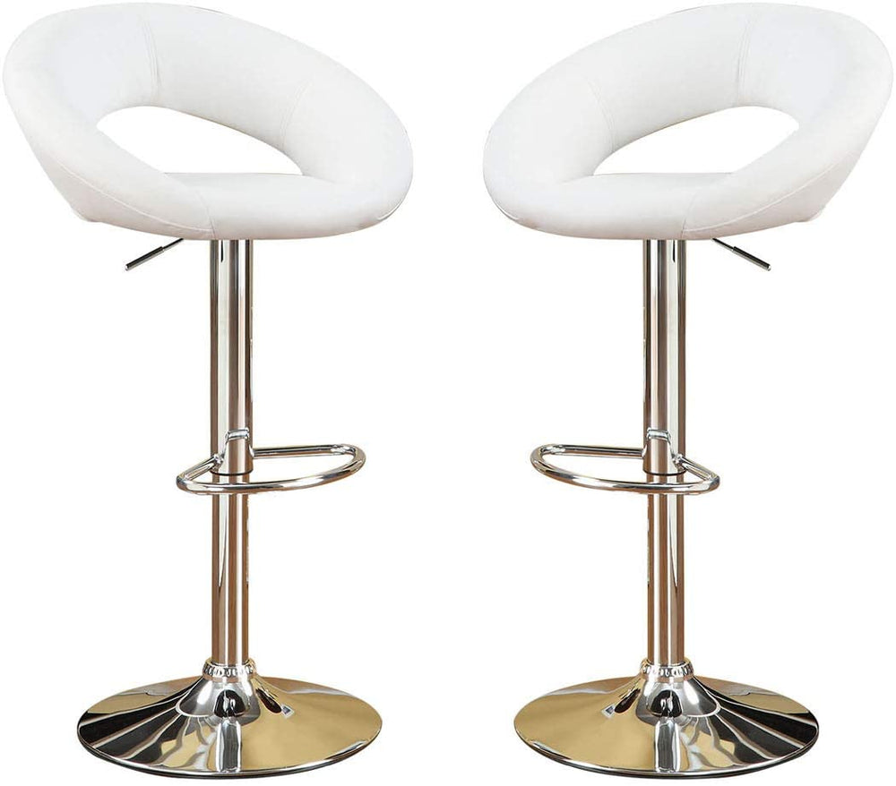 English Elm White Faux Leather Adjustable Counter Stools Set of 2 - Swivel Chrome Base, Cushioned PVC Seats, Modern B01149815