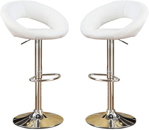 English Elm White Faux Leather Adjustable Counter Stools Set of 2 - Swivel Chrome Base, Cushioned PVC Seats, Modern B01149815