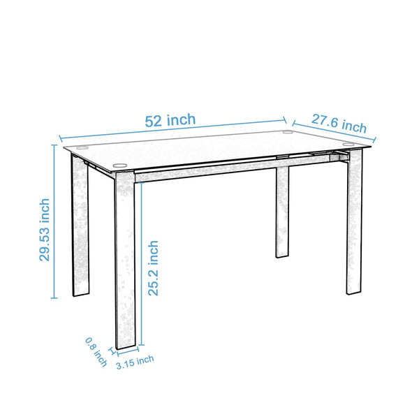 English Elm Dining Table with Tempered Glass Top and Iron Frame for Modern Compact Spaces W24138519