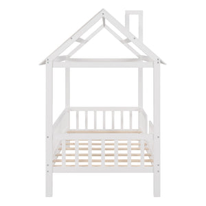 English Elm Twin House Bed Solid Pine Frame Cottage Roofline Slatted Rails Kids Bedroom Nook N708P296396K