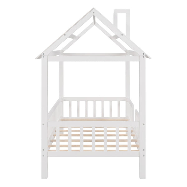 English Elm Twin House Bed Solid Pine Frame Cottage Roofline Slatted Rails Kids Bedroom Nook N708P296396K