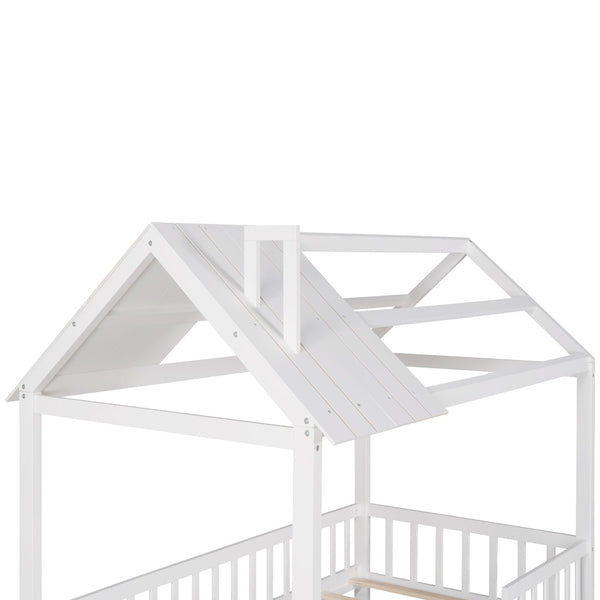 English Elm Twin House Bed Solid Pine Frame Cottage Roofline Slatted Rails Kids Bedroom Nook N708P296396K