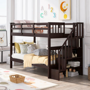 English Elm Stairway Twin Over Bunk Bed with Step Storage Converts to Two Separate Beds LT000109AAP-1