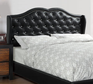 English Elm 1pc Eastern King Wingback Upholstered Bed Faux Leather Tufted Diamond Pattern Black B011S02137