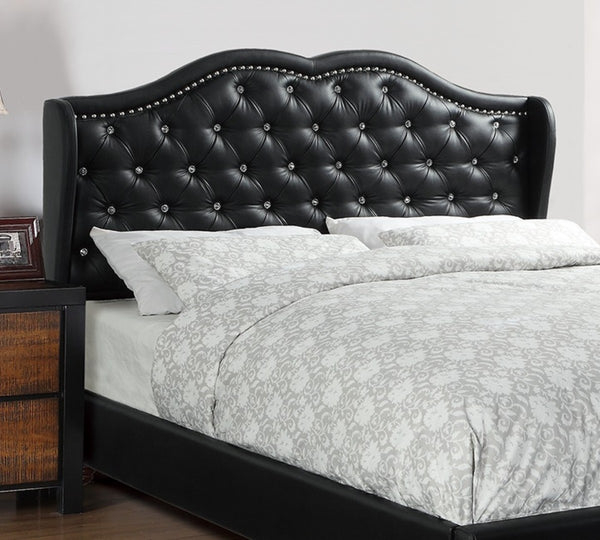 English Elm 1pc Eastern King Wingback Upholstered Bed Faux Leather Tufted Diamond Pattern Black B011S02137