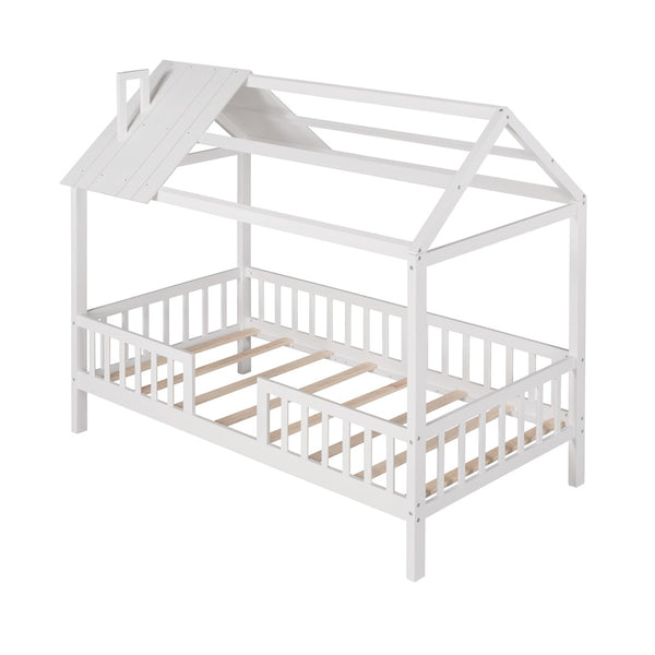 English Elm Twin House Bed Solid Pine Frame Cottage Roofline Slatted Rails Kids Bedroom Nook N708P296396K