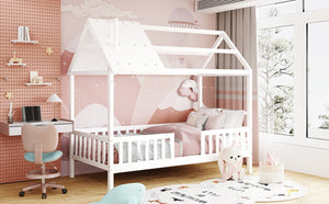 English Elm Twin House Bed Solid Pine Frame Cottage Roofline Slatted Rails Kids Bedroom Nook N708P296396K