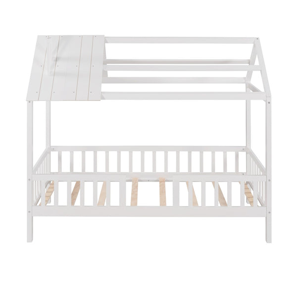 English Elm Twin House Bed Solid Pine Frame Cottage Roofline Slatted Rails Kids Bedroom Nook N708P296396K