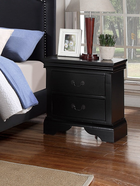 English Elm Contemporary Nightstand with 2 Drawers Black Pine Wood Bedside Table 22x15x24 Modern Storage B01149894