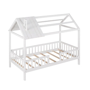 English Elm Twin House Bed Solid Pine Frame Cottage Roofline Slatted Rails Kids Bedroom Nook N708P296396K