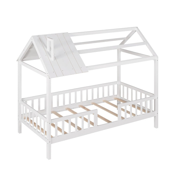 English Elm Twin House Bed Solid Pine Frame Cottage Roofline Slatted Rails Kids Bedroom Nook N708P296396K