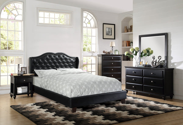 English Elm Queen Sleigh Bed with Elegant Transitional Design, Solid Wood Veneer Construction, Dovetail Craftsmanship and Spacious Foundation Support for Master Bedroom Comfort Black 6 L x 10 W x 83 H B011S00111