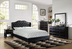 English Elm 1pc Eastern King Wingback Upholstered Bed Faux Leather Tufted Diamond Pattern Black B011S02137