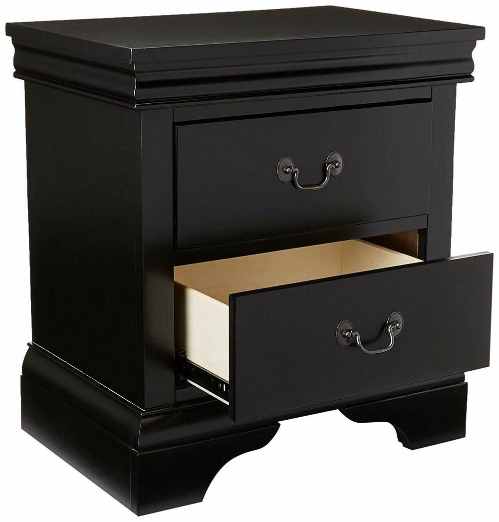 English Elm Contemporary Nightstand with 2 Drawers Black Pine Wood Bedside Table 22x15x24 Modern Storage B01149894