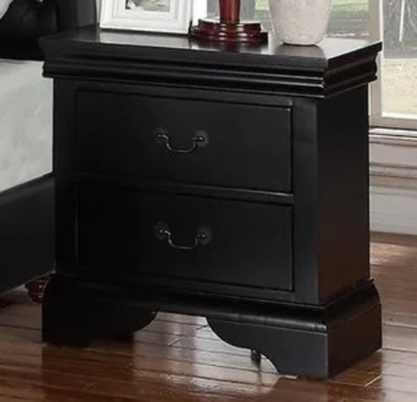 English Elm Contemporary Nightstand with 2 Drawers Black Pine Wood Bedside Table 22x15x24 Modern Storage B01149894