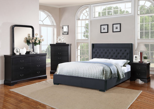 English Elm Contemporary Nightstand with 2 Drawers Black Pine Wood Bedside Table 22x15x24 Modern Storage B01149894