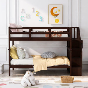 English Elm Stairway Twin Over Bunk Bed with Step Storage Converts to Two Separate Beds LT000109AAP-1