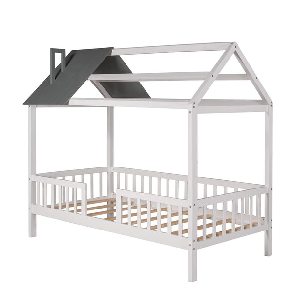 English Elm Twin House Bed Solid Pine Frame Cottage Roofline Slatted Rails Kids Bedroom Nook N708P296396D