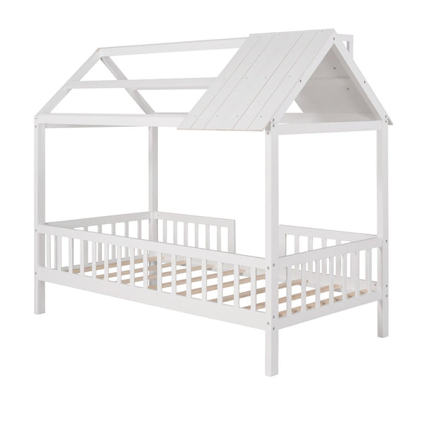 English Elm Twin House Bed Solid Pine Frame Cottage Roofline Slatted Rails Kids Bedroom Nook N708P296396K