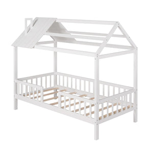English Elm Twin House Bed Solid Pine Frame Cottage Roofline Slatted Rails Kids Bedroom Nook N708P296396K