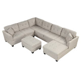 English Elm 121.3" Oversized Sectional Sofa With Storage Ottoman, U Shaped Sectional Couch With 2 Throw Pillows For Large Space Dorm Apartment