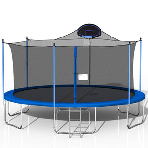 English Elm 16ft Outdoor Trampoline with Safety Enclosure Basketball Hoop Ladder Galvanized Frame W285S00021